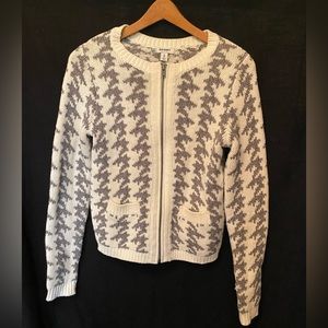 Old Navy Houndstooth Cotton Crew Zippered Sweater